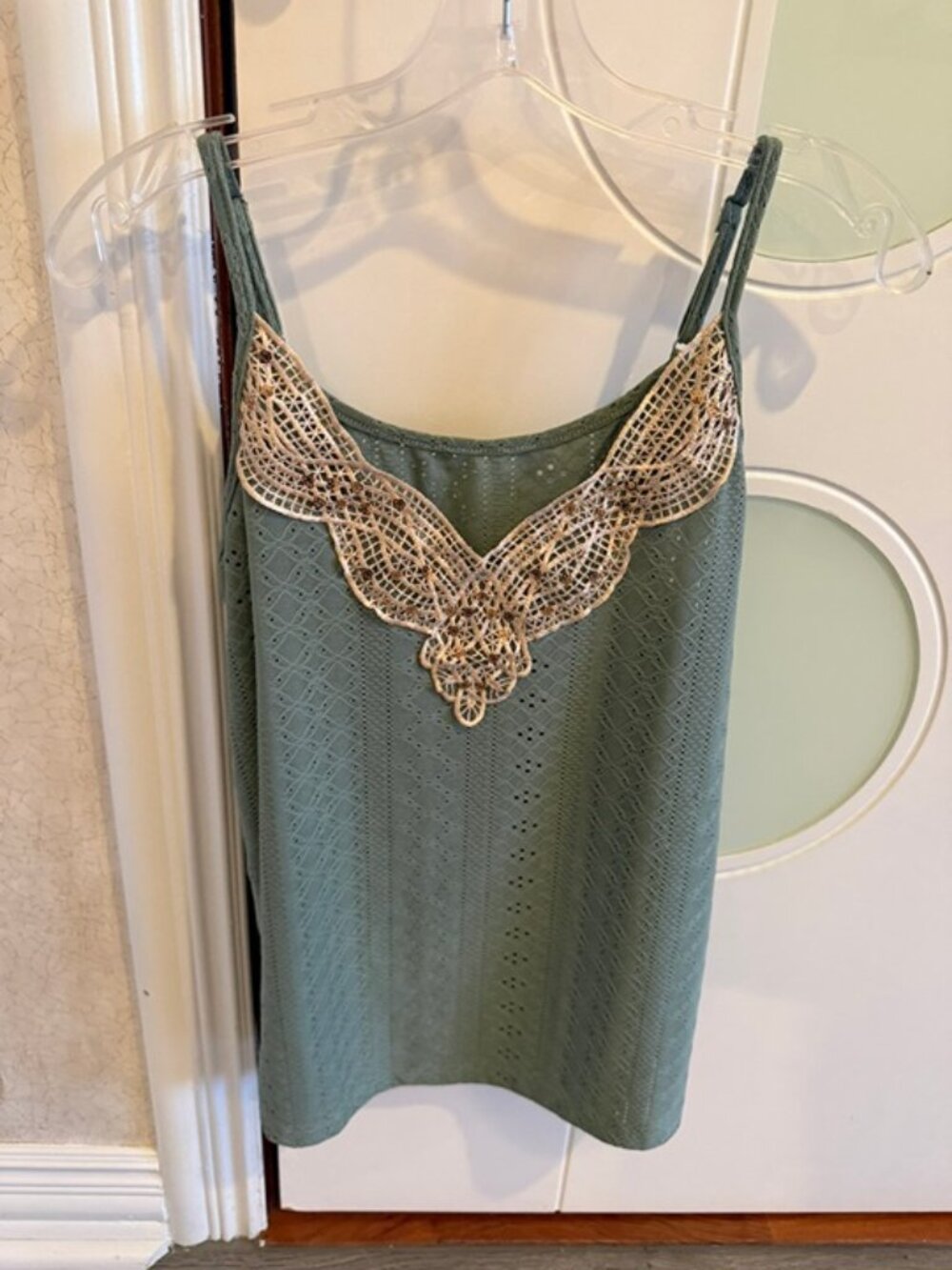 Women’s Sage Green Lace Embroidered Camisole Tank Top